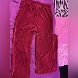 Red satin flared pants